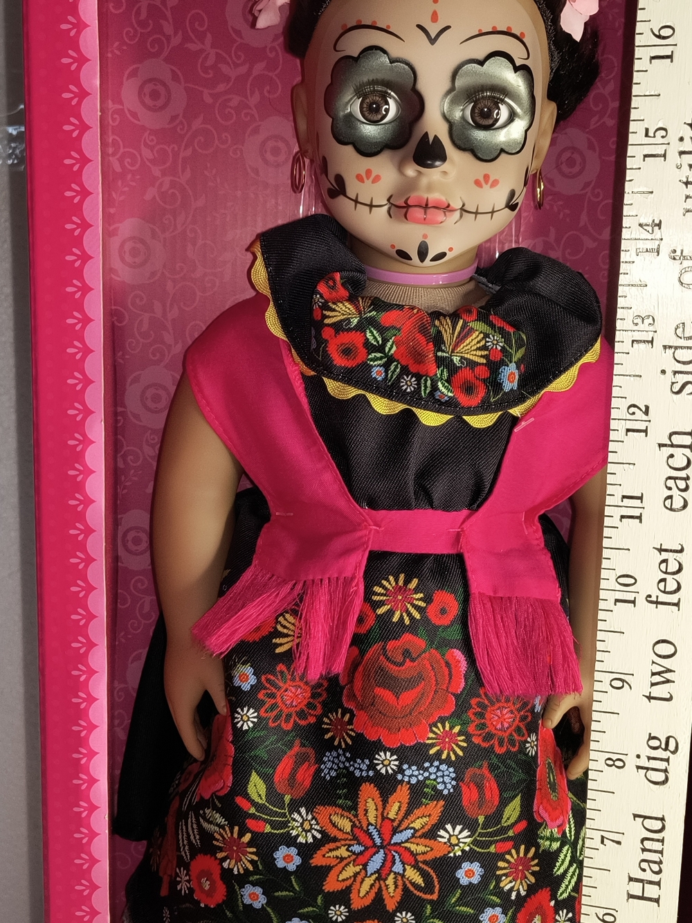 Day of the Dead Floral Doll - Pink & Black Mexican Dress